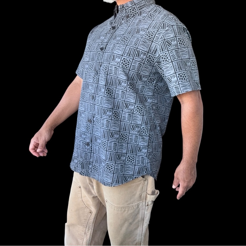 Ari South Mens Aloha Hawaiian Shirt Full Button Tribal Print Polyester Large
